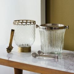 Clear Glass Ice Bucket with Tongs