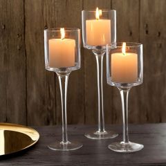 Clear Glass Pedestal Cup Candle Holders Set of 3