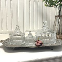 Clear Glass Yurt Jar With Lid Set of 3