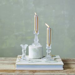 Clear Pressed Glass Taper Candle Holder Set of 3
