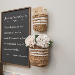 Coastal Chic White Striped Wall Baskets Set of 2