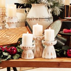 Coastal Classics Whitewash Pillar Candle Holders Set of 3