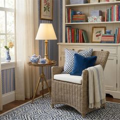 Coastal Cottage Rattan Arm Chair With Cushion