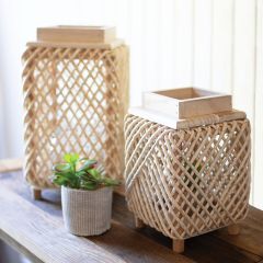 Coastal Woven Rope And Wood Lantern Set of 2