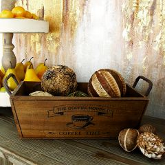 Coffee Time Wooden Tray Basket Set of 2