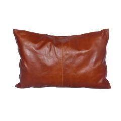 Cognac Leather Front Lumbar Pillow