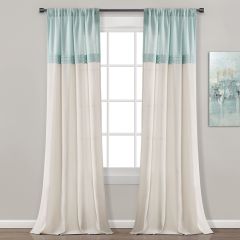 Colorblock Pleated Faux Linen Panel Set of 2 Blue