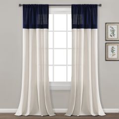 Colorblock Pleated Faux Linen Panel Set of 2 Navy