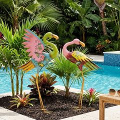 Colorful Flamingo Garden Sculptures Set of 2