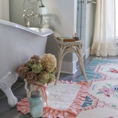 Coral Buffalo Check Ruffled Bath Mat