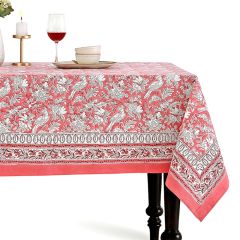 Coral Pink Cotton Block Print Tablecloth