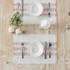 Coral Stripe Frayed Edge Placemat Set of 6