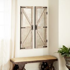 Corrugated Metal Wood Framed Barn Door Panel Wall Decor Set of 2