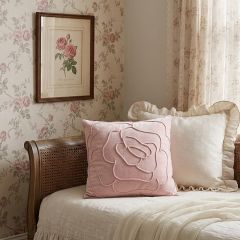 Cottage Cabbage Rose Pink Velvet Accent Pillow