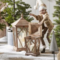Cottage Chic Fir Wood Candle Lantern Set of 2