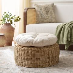 Cottage Farmhouse Cushioned Round Ottoman