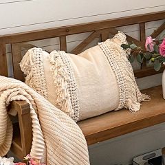 Cotton and Chenille Lumbar Pillow with Fringe