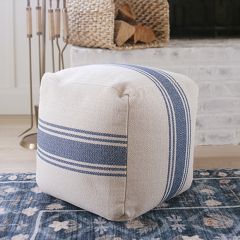 Cotton Canvas Pouf With Blue Stripes