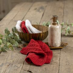 Cotton Knit Red and White Washcloth Set of 4