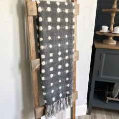 Cotton Polka Dot Fringe Throw, Charcoal