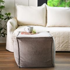 Cotton Velvet Square Pouf