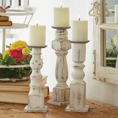 Country Chic Distressed Wood Candle Holder Set of 3