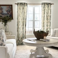 Country Chic Green Floral Pattern 84 Inch Curtain Panel Set of 2