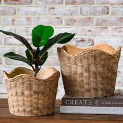 Country Hearth Scalloped Cement Basket Planters Set of 2