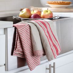 Country Striped Linen Dish Towel Set of 3