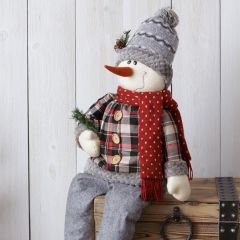 Cozy Plaid Sitting Snowman