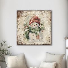 Cozy Rustic Snowman Canvas Wall Art