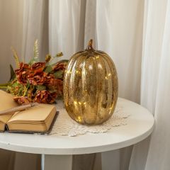 Crackle Glass Golden LED Pumpkin 8.5 Inch