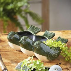 Crackle Glaze Bird Trio Planter