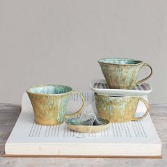 Crackle Glaze Stoneware Mugs Set of 3