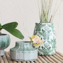 Crackle Glazed Floral Planter Vase