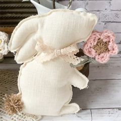 Cream Canvas Bunny With Crocheted Flower