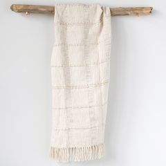 Cream Cotton Blend Chenille Throw Blanket