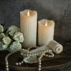 Cream Shimmer Flameless Pillar Candle Set of 2