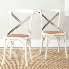 Cross Back Oak and Rattan Chair Set of 2