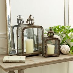 Crown Finial Top Candle Lantern Set of 2