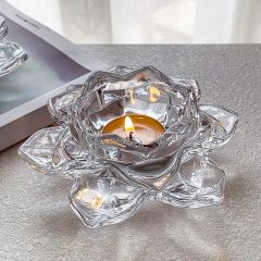 Crystal Glass Lotus Flower Votive Holder