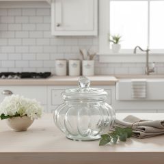 Cup Ribbed Lidded Glass Jar