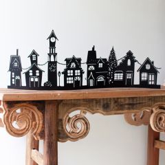 Curved Black Metal Christmas Village Silhouette Centerpiece