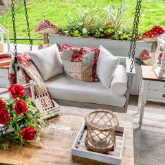 Cushioned Gray Porch Swing with Pillows