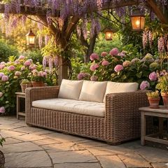 Cushioned Rustic Rattan Sofa