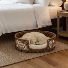 Cushioned Woven Basket Pet Bed