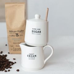 Cute Sayings Stoneware Cream and Sugar Set With Spoon