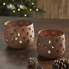 Cutout Stars Rustic Votive Holders Set of 2