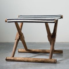 Mango Wood and Cotton Striped Folding Stool