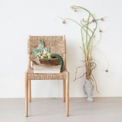 Natural Woven Water Hyacinth And Wood Chair Set of 2